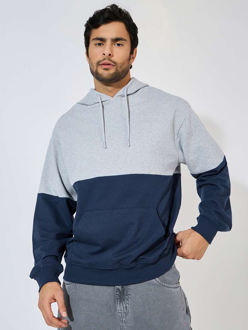 men color blocked long sleeve hoocded sweatshirt