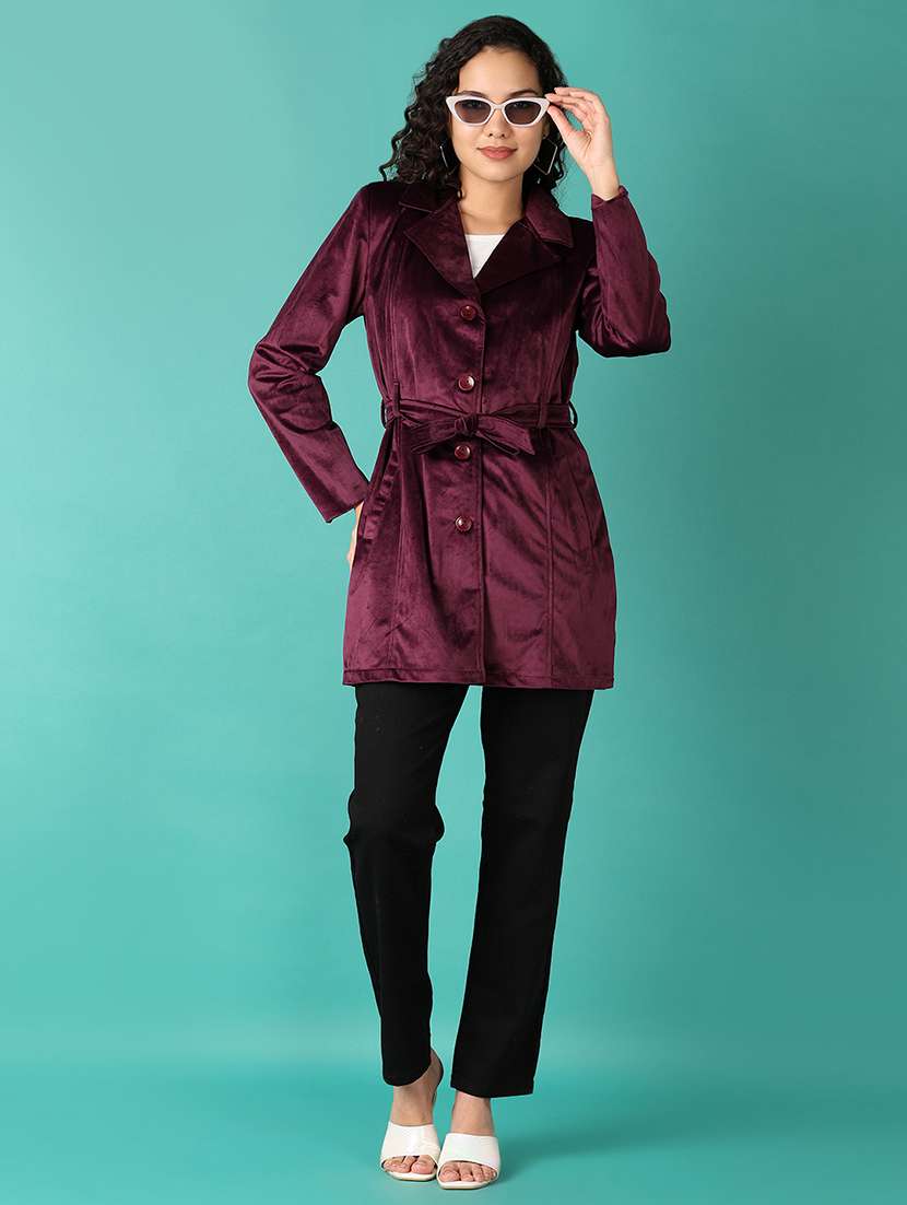 women purple solid full sleeve trench coat - 21544964 -  Standard Image - 4