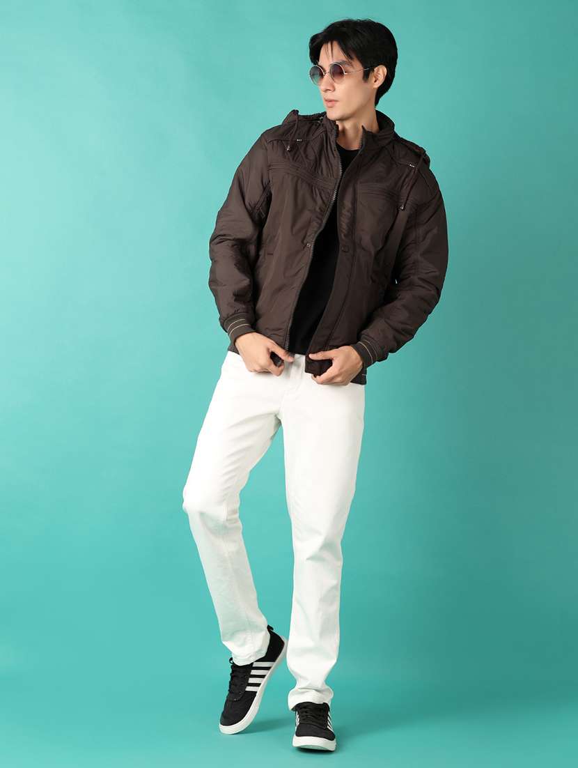 brown solid casual jacket - 21544974 -  Standard Image - 4