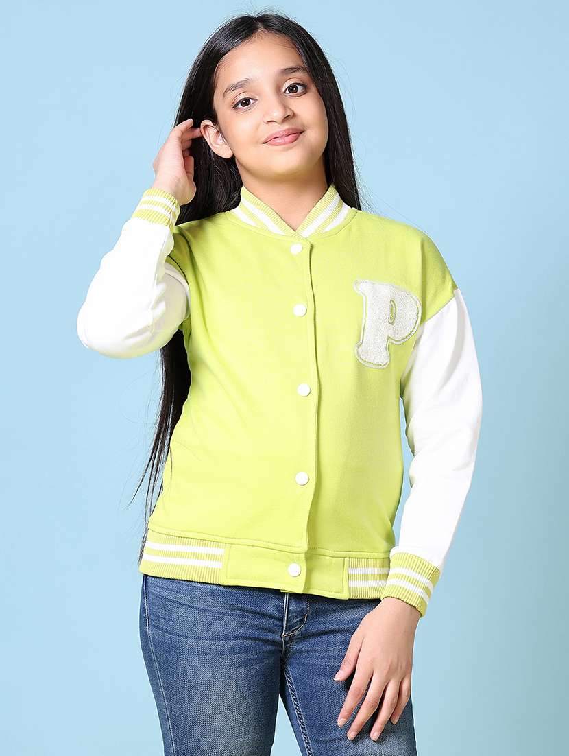 girls long sleeves color block varsity jacket