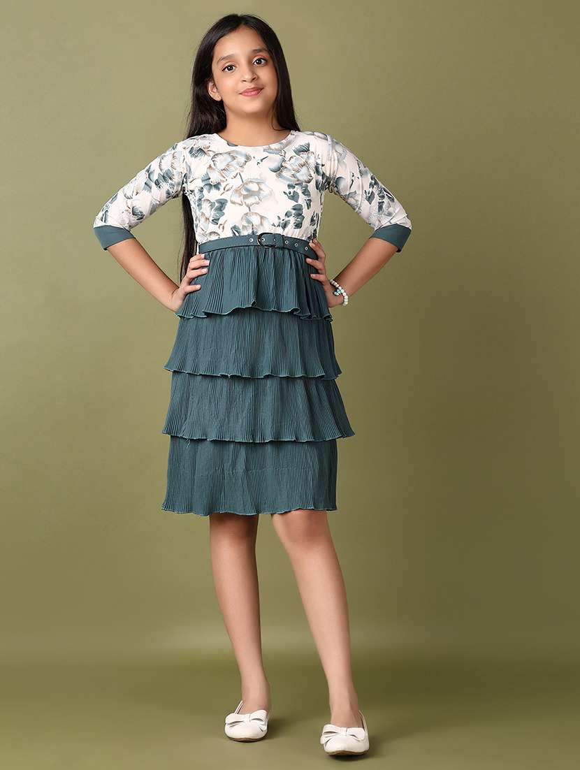girls printed round neck layered dress - 21545021 -  Standard Image - 1