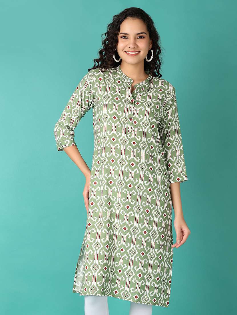 women three quarter sleeve straight kurta - 21545053 -  Standard Image - 1