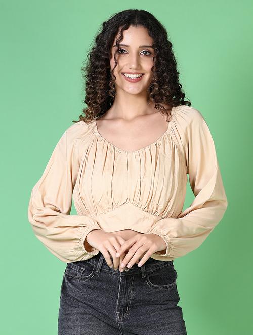 women solid long sleeve crop top - 21545063 -  Standard Image - 0