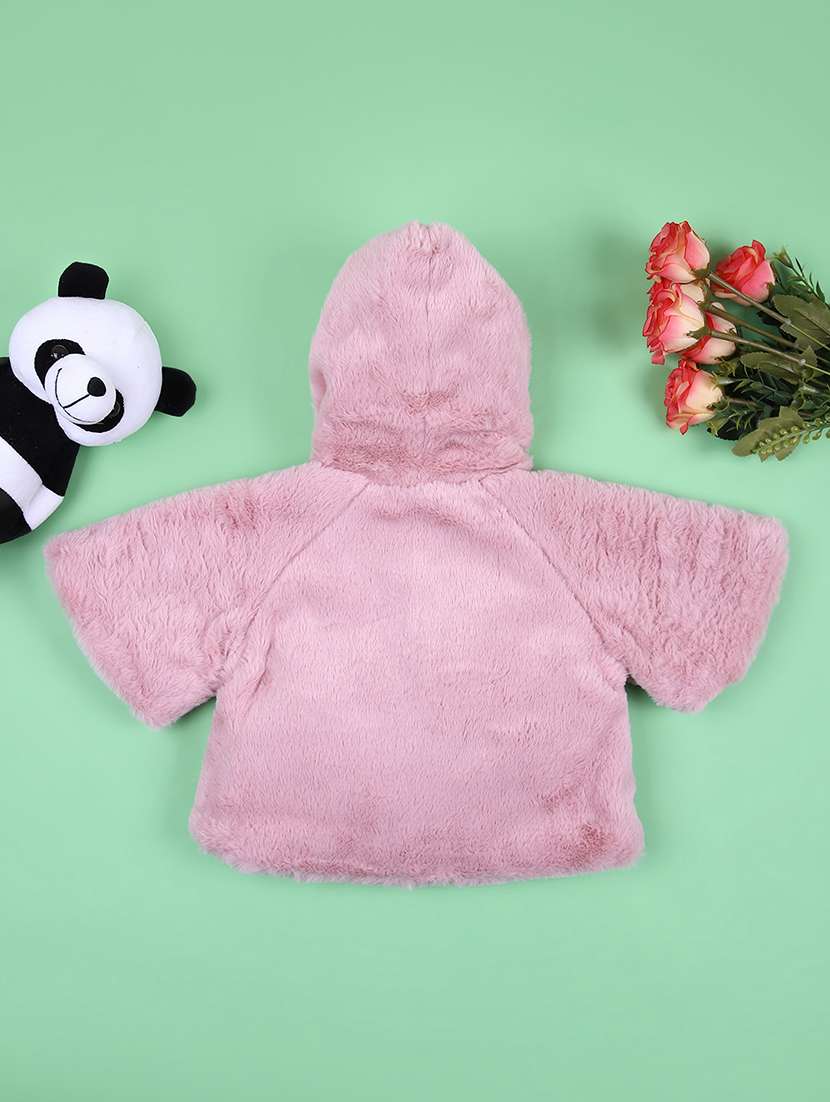 girls solid fur long sleeve jacket - 21545089 -  Standard Image - 1