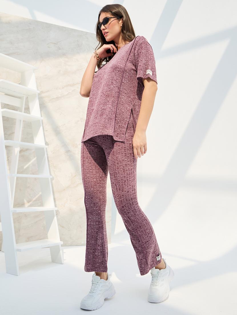 women pink solid top and trouser co-ord set - 21546975 -  Standard Image - 1