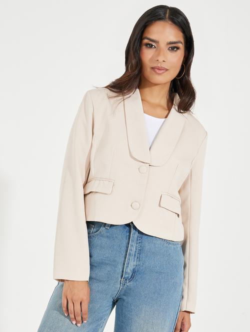 women beige solid casual blazer - 21546976 -  Standard Image - 0