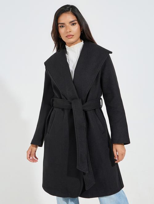 women black solid trench coat - 21546977 - Standard Image - 0