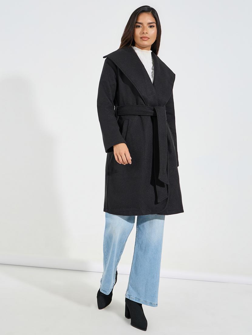 women black solid trench coat - 21546977 -  Standard Image - 1