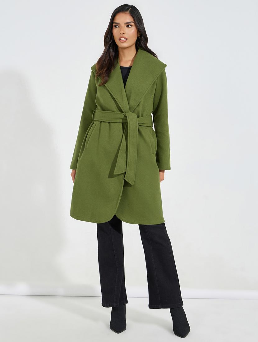 women olive solid trench coat - 21546979 - Standard Image - 4