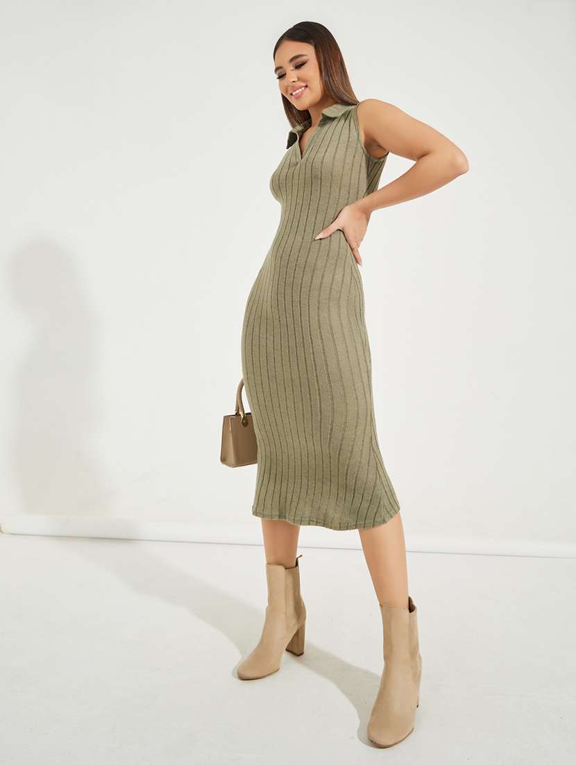 women olive solid bodycon dress - 21546999 -  Standard Image - 1
