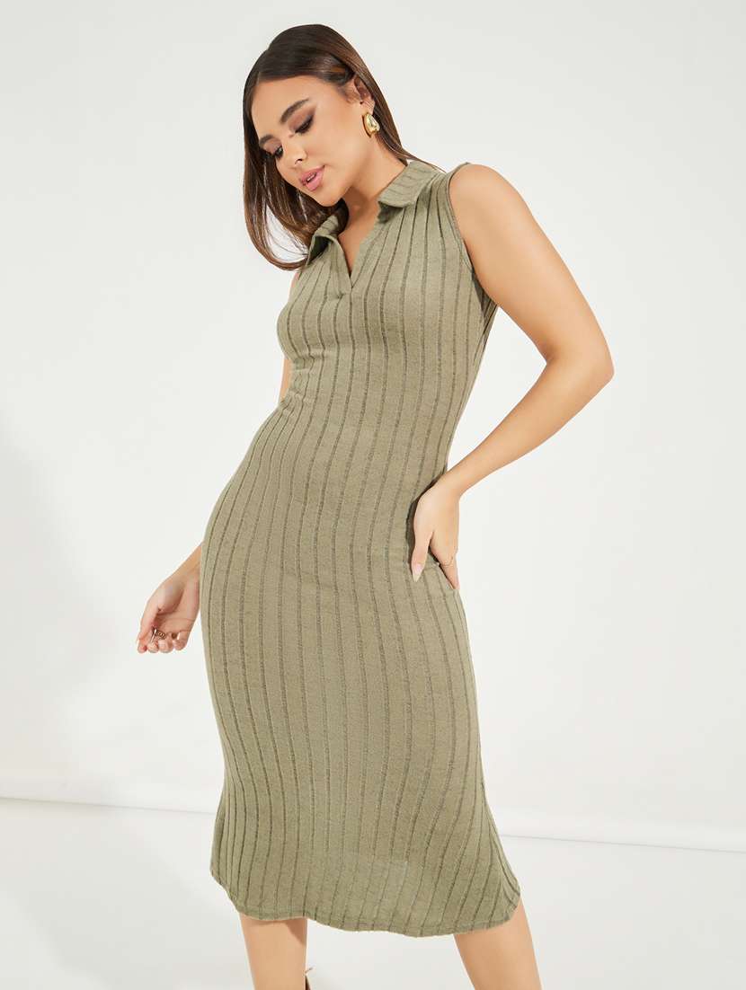 women olive solid bodycon dress - 21546999 -  Standard Image - 4