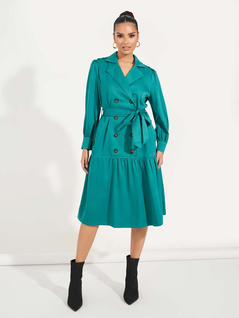 women teal solid tiered dress - 21547007 -  Standard Image - 1