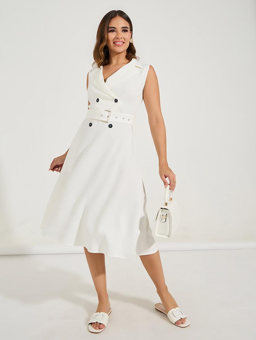 women white solid a-line dress - 21547011 -  Zoom Image - 0