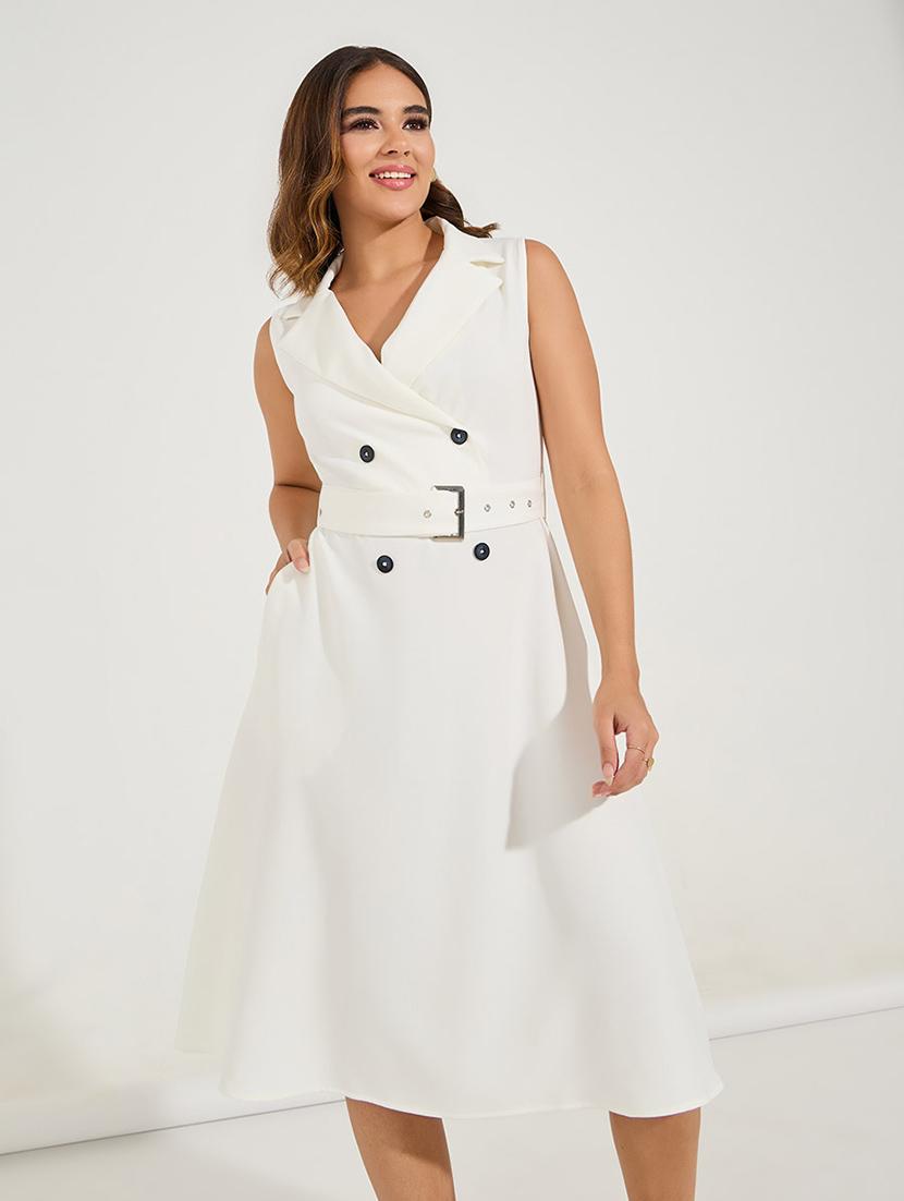 women white solid a-line dress - 21547011 - Standard Image - 4