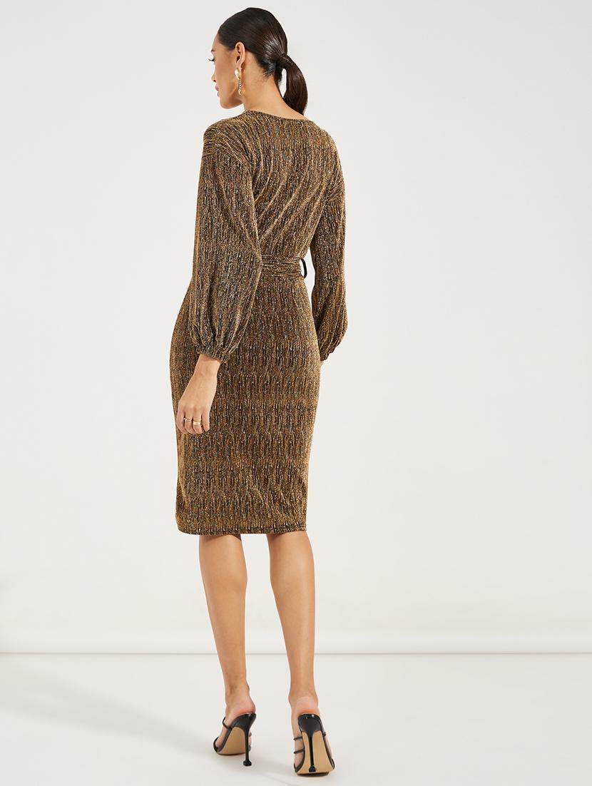 women gold self-designed wrap dress - 21547013 -  Standard Image - 1