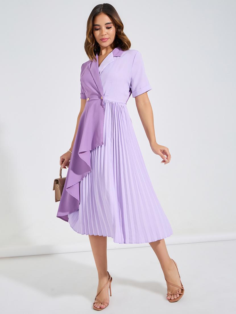women purple color block wrap dress - 21547014 -  Zoom Image - 0
