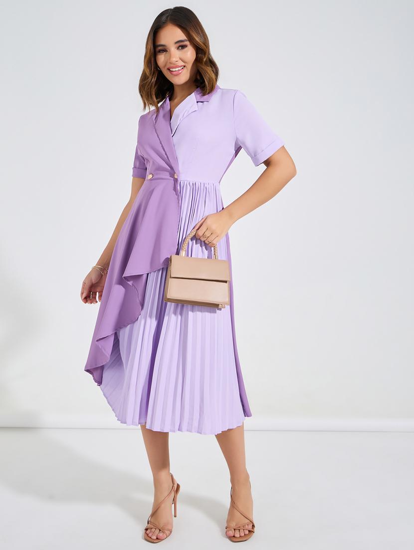 women purple color block wrap dress - 21547014 - Standard Image - 1