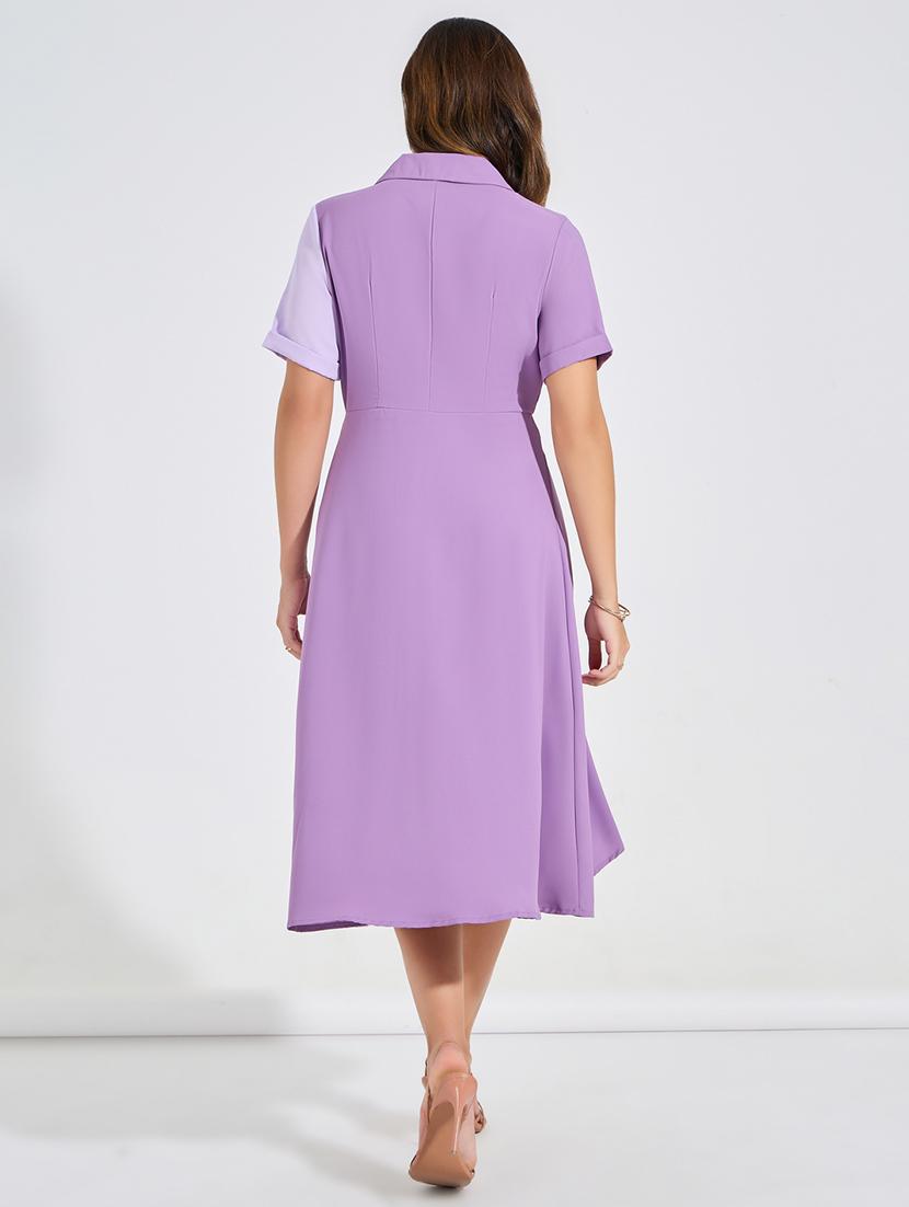 women purple color block wrap dress - 21547014 - Standard Image - 4