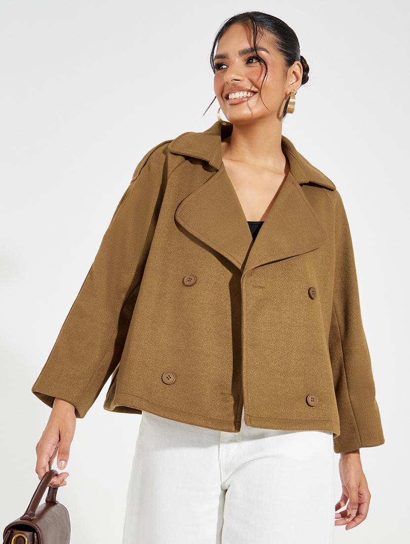 women brown solid full sleeve regular coat - 21547019 -  Standard Image - 1