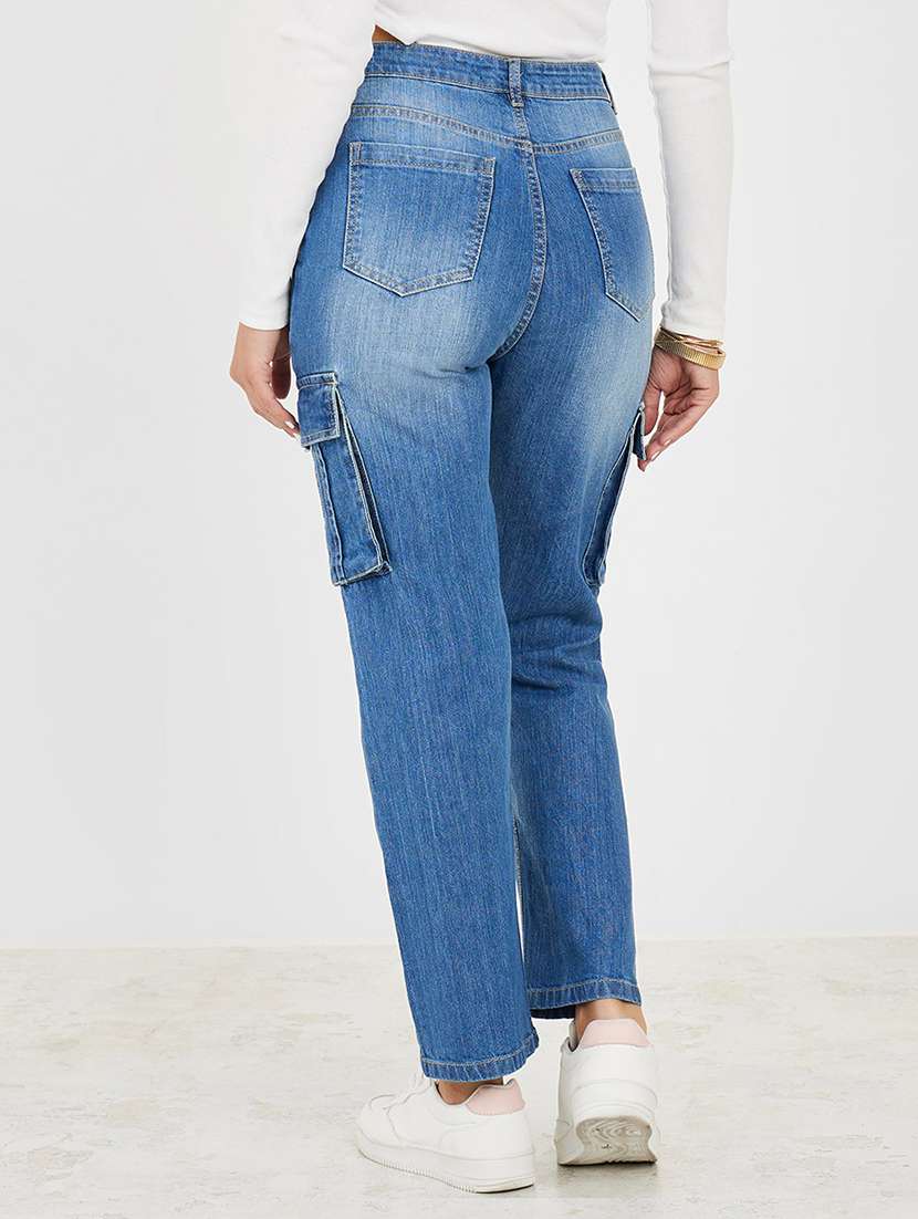 women blue solid cargo - 21547038 -  Standard Image - 1