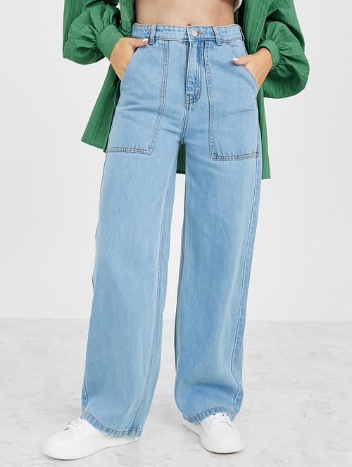 women blue plain wide leg jean - 21547040 -  Standard Image - 0