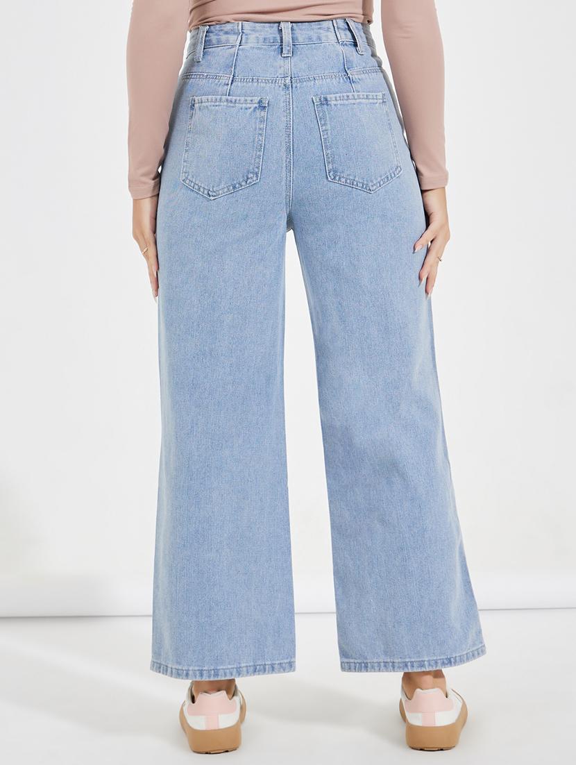 women blue plain wide leg jean - 21547041 - Standard Image - 1