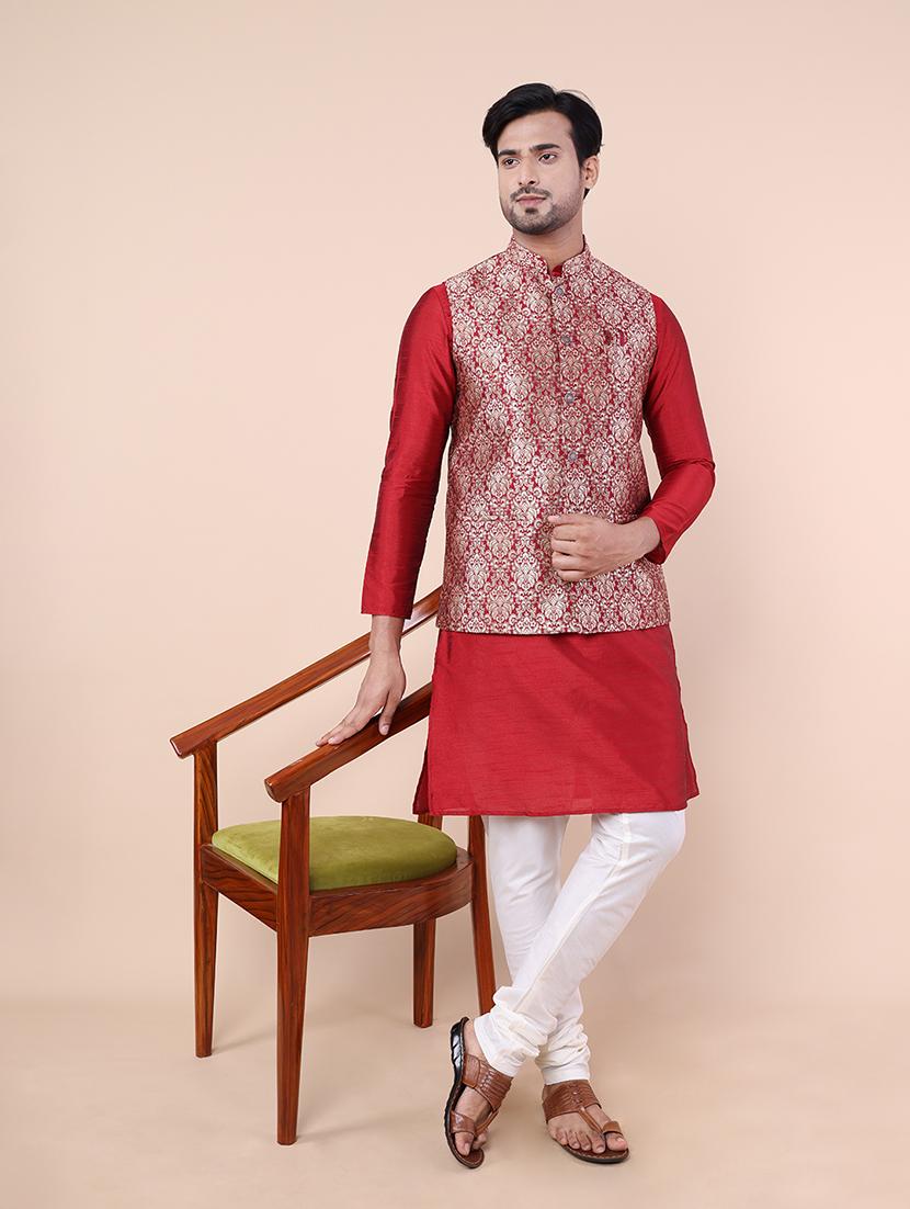 men self designed kurta pyjama with jacket set - 21547044 - Zoom Image - 0