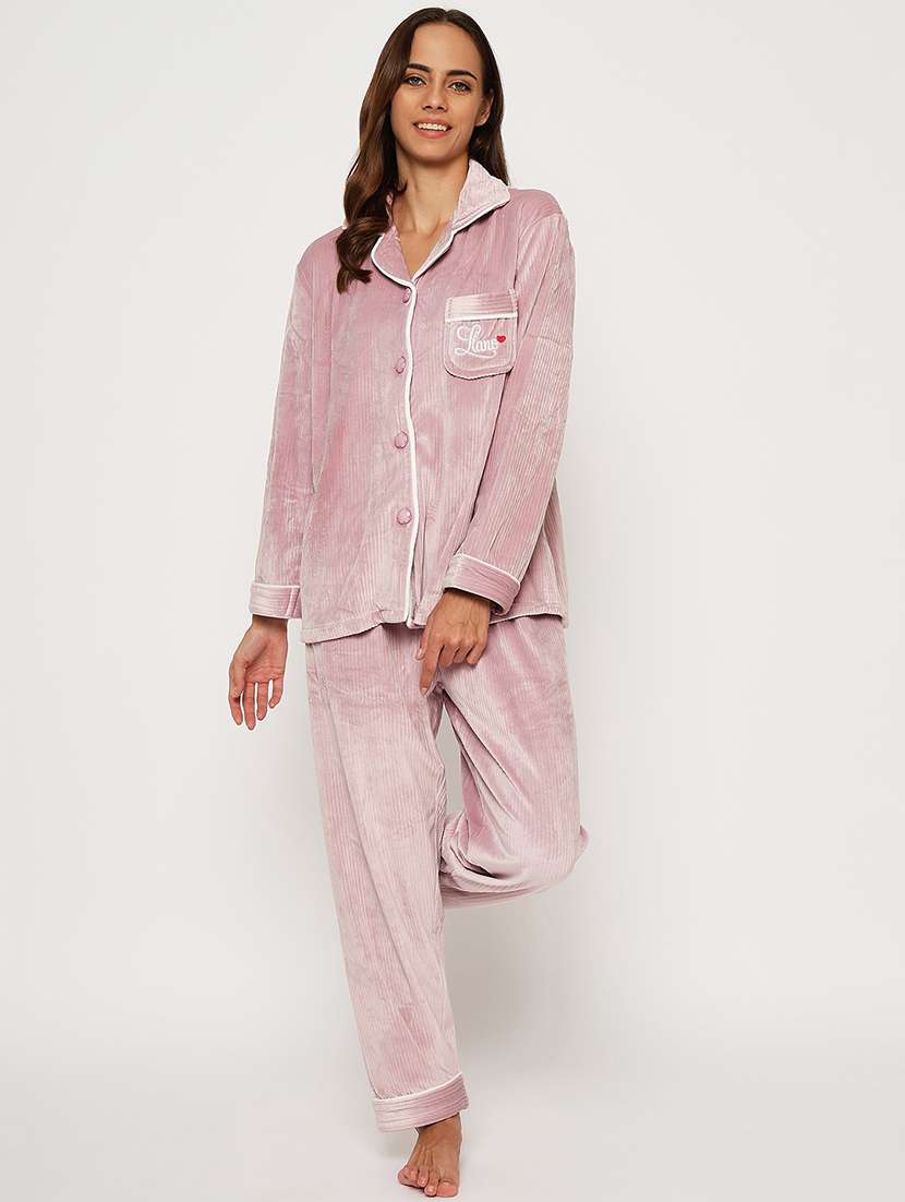 women solid pyjama nightwear set - 21547437 -  Standard Image - 1