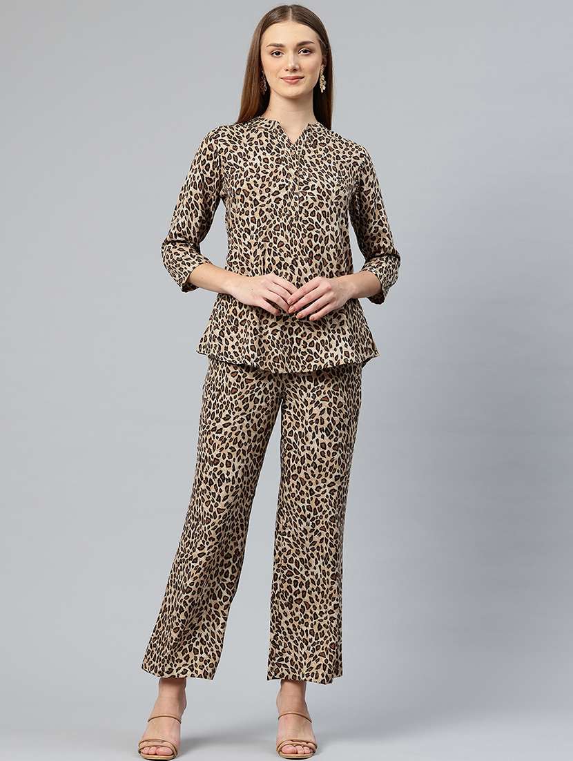 beige crepe top and trouser set coord