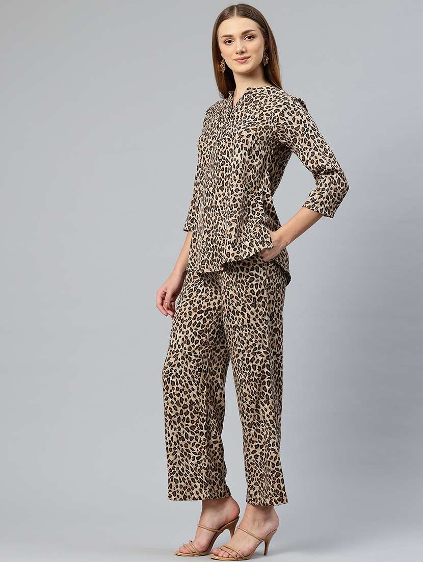 beige crepe top and trouser set coord - 21547525 -  Standard Image - 1