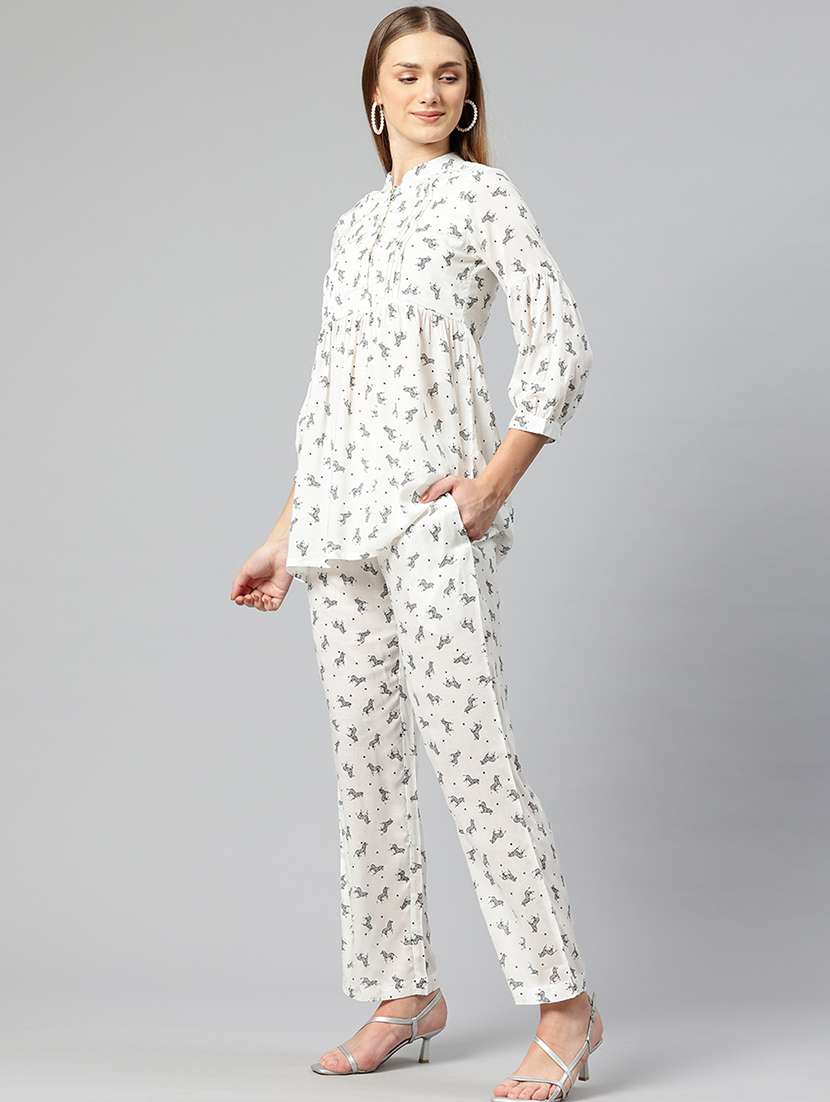 white rayon top and trouser set coord - 21547526 -  Standard Image - 1