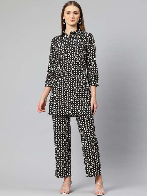 black crepe top and trouser set coord