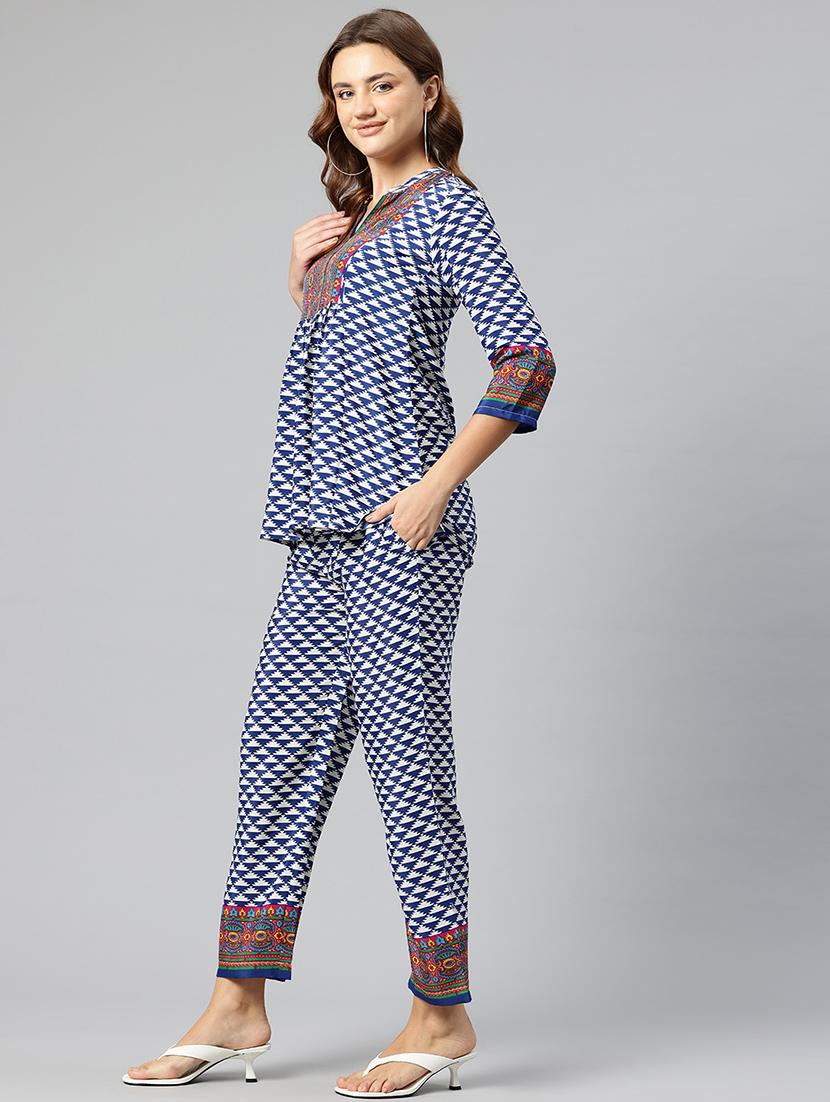 women white geometric printed top and trouser co-ord set - 21547529 - Standard Image - 1