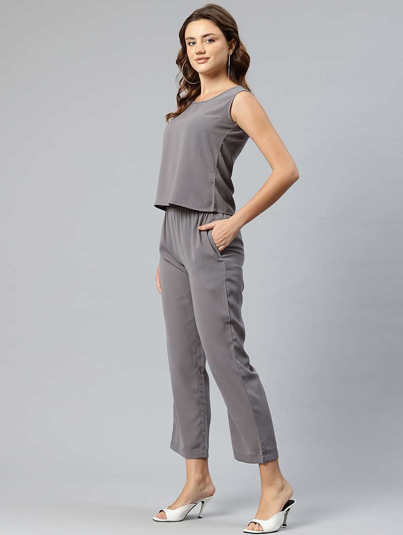 women grey solid jacket and trouser co-ord set - 21547531 -  Standard Image - 1