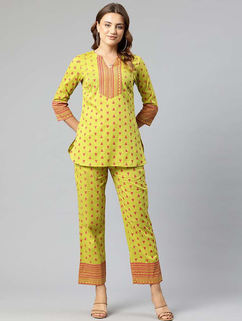 women green printed top and trouser co-ord set