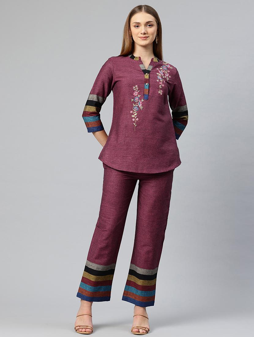 women embroidered top and trouser co-ord set