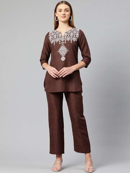 women embroidered top and trouser co-ord set - 21547535 - Standard Image - 0