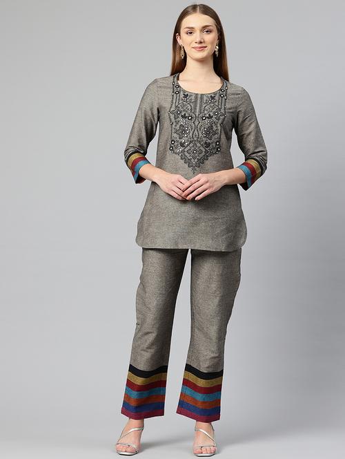 women embroidered top and trouser co-ord set - 21547537 - Standard Image - 0