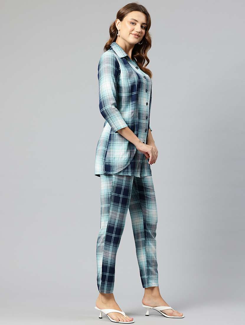 women checks top and trouser co-ord set - 21547547 -  Standard Image - 1