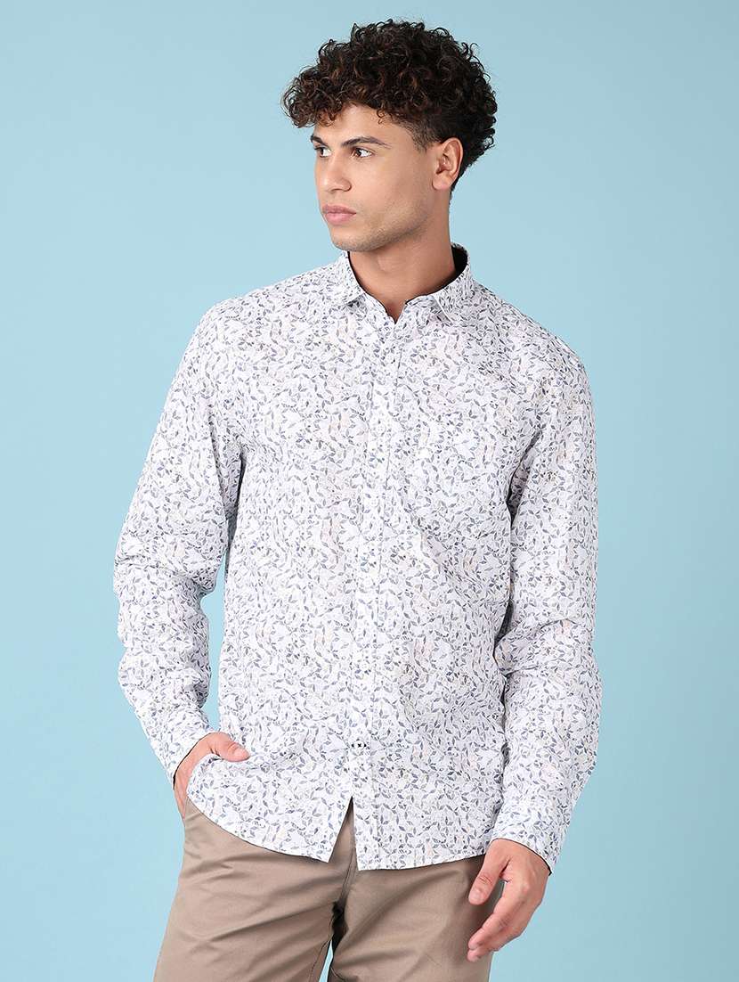 men printed long sleeve casual shirt