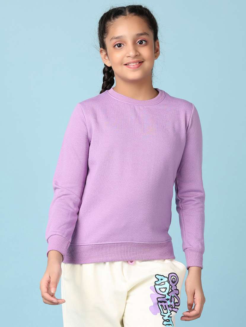 girls lavender solid long sleeve sweatshirt