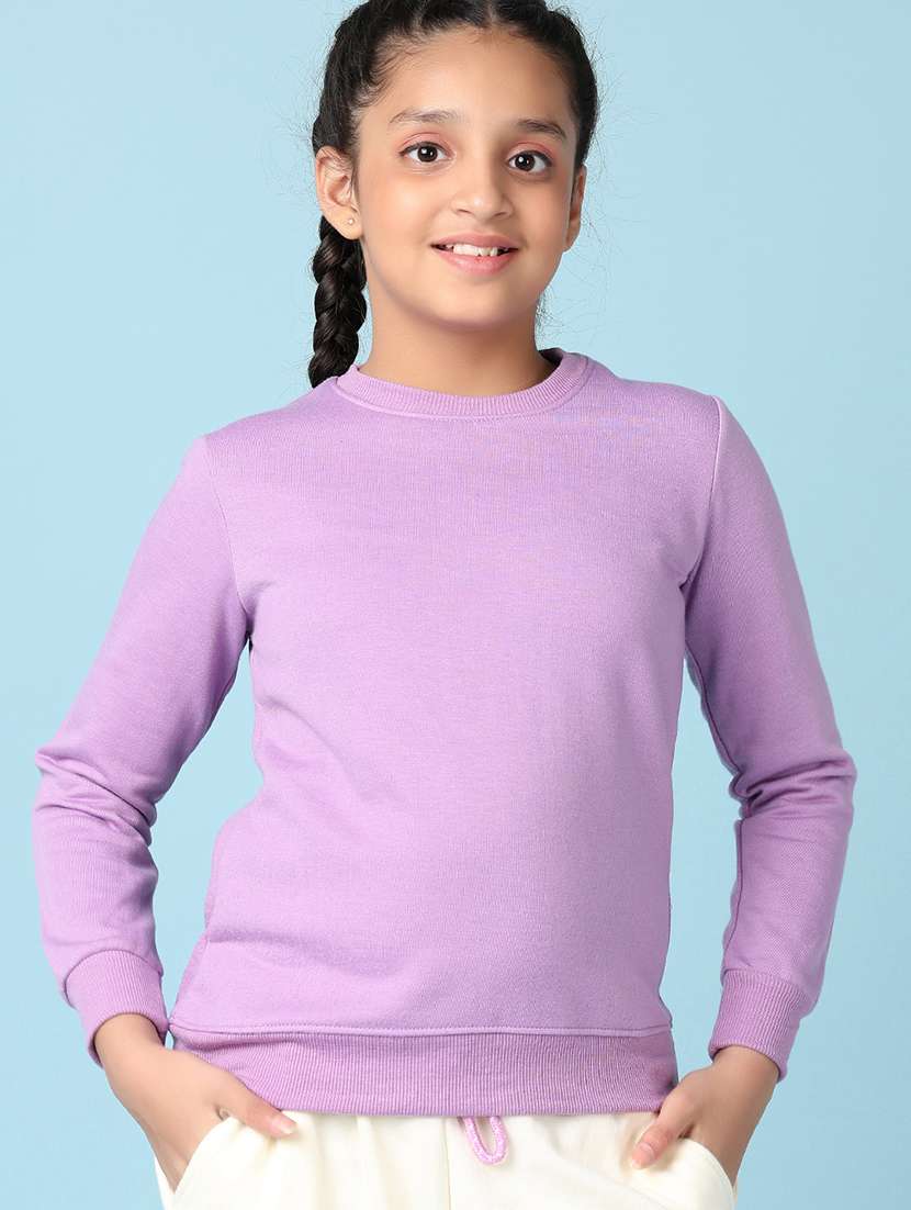 girls lavender solid long sleeve sweatshirt - 21547600 -  Standard Image - 1