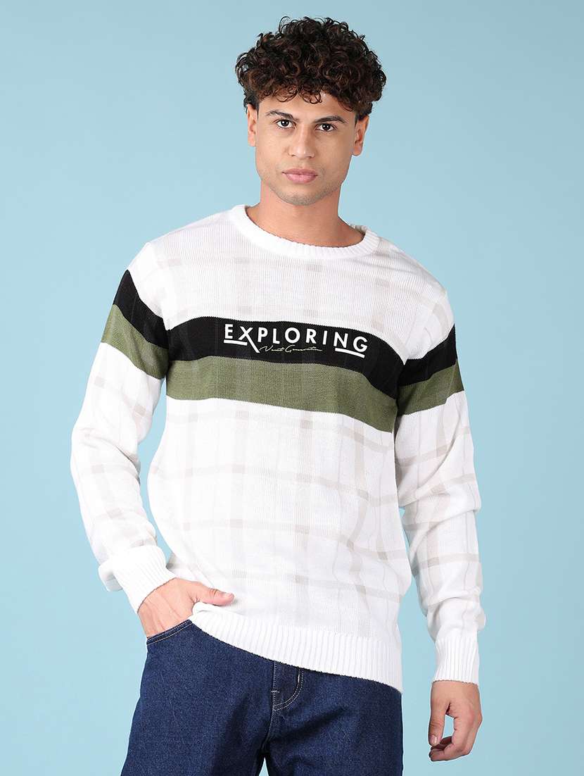 men long sleeves color block pullover