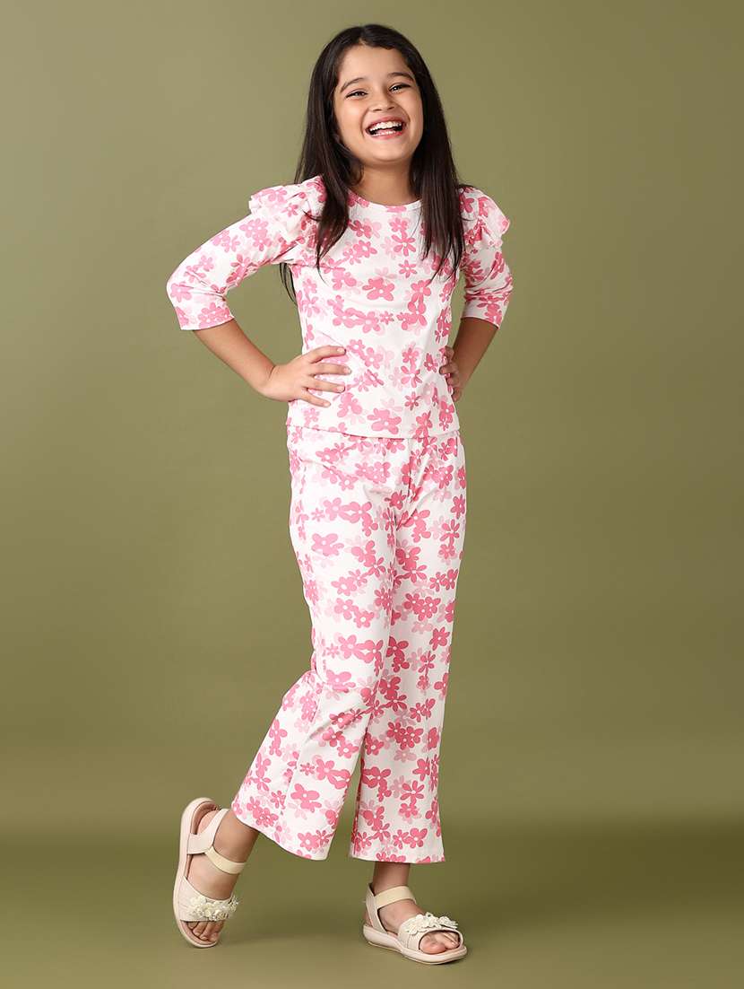 girls floral printed top & trouser full length set - 21547658 - Standard Image - 1
