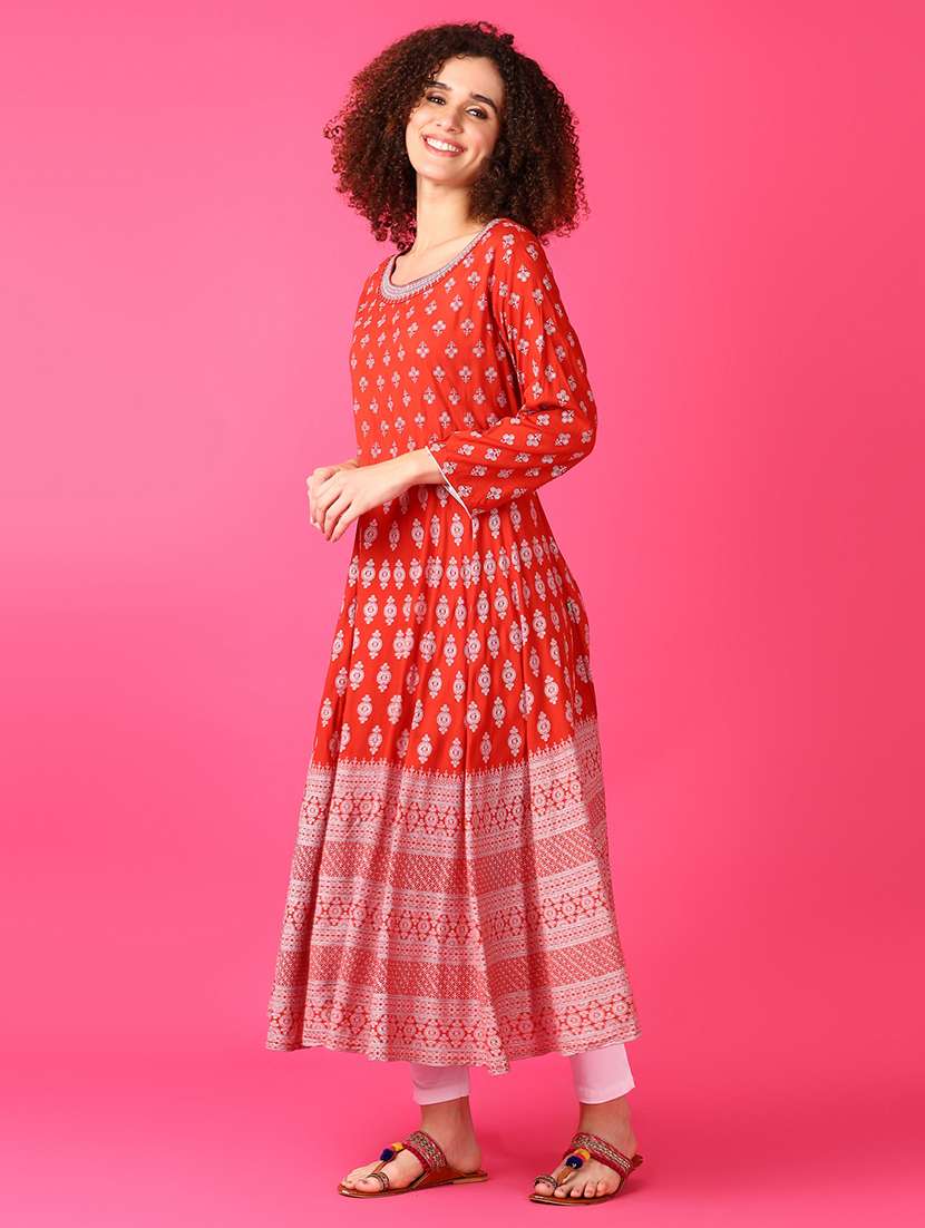 women three quarter sleeve flared kurta - 21547730 -  Standard Image - 1