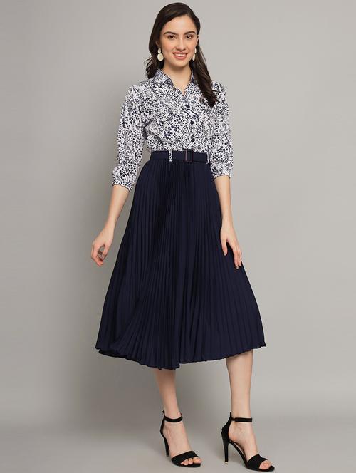 women shirt collar neck printed a-line dress - 21548760 -  Standard Image - 0