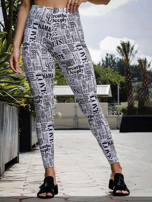 women typographic ankle length leggings - 21548928 - Standard Image - 0