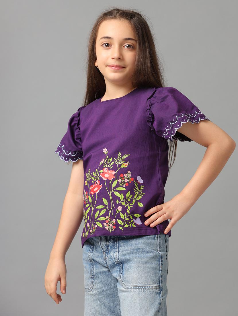 girls round neck floral printed regular tee - 21549535 - Standard Image - 1