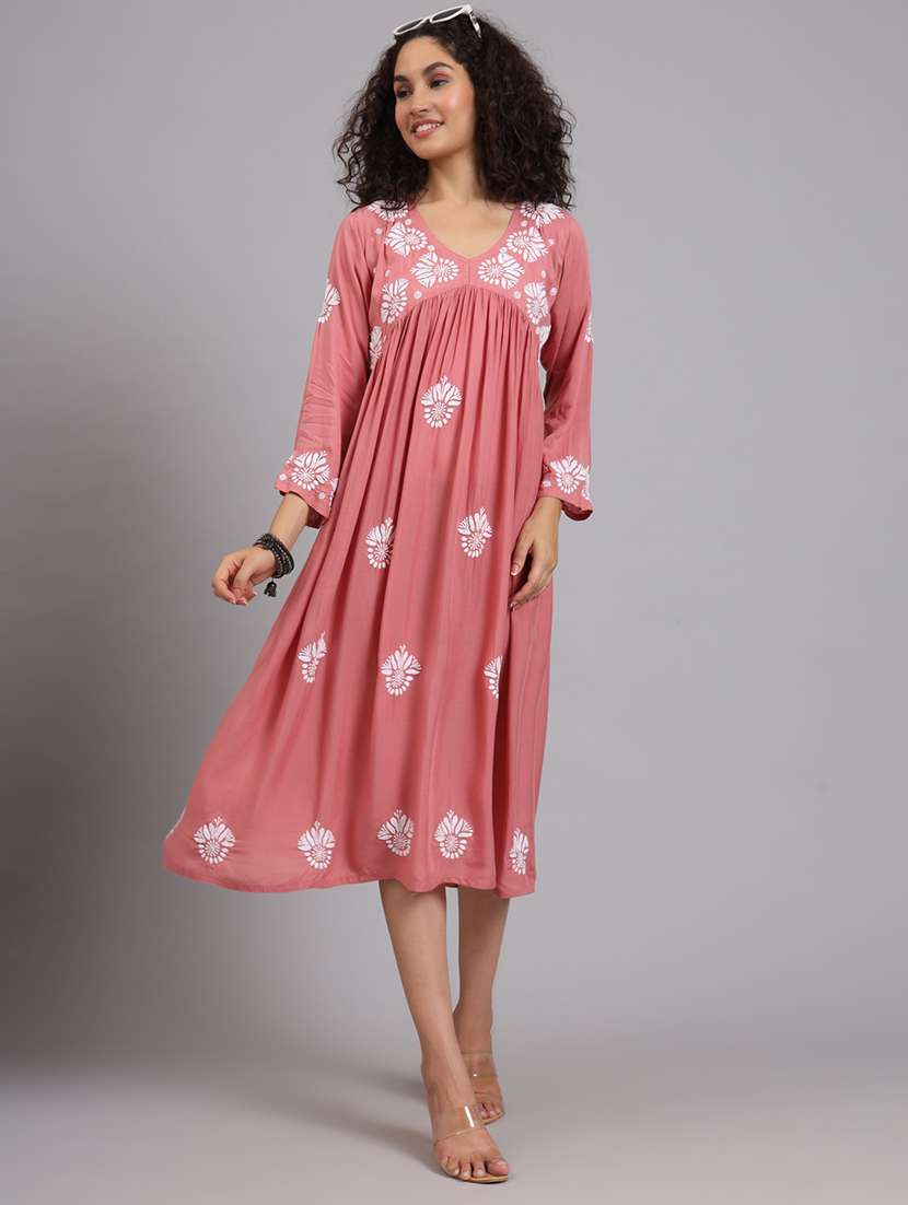 women embroidered v neck a-line ethnic dress