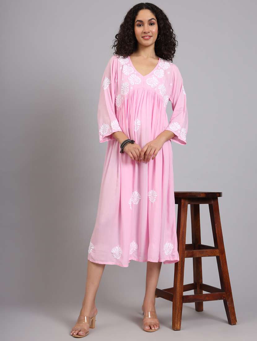 women embroidered v neck a-line ethnic dress - 21549556 -  Zoom Image - 0